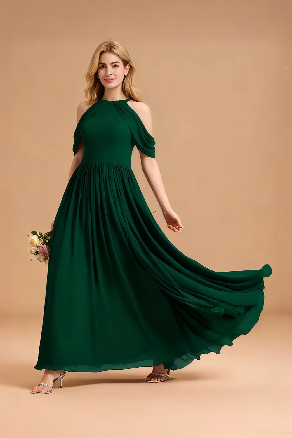 Akaks Brutal A Line Off The Shoulder Chiffon Dark Green Bridesmaid Dress Image192557