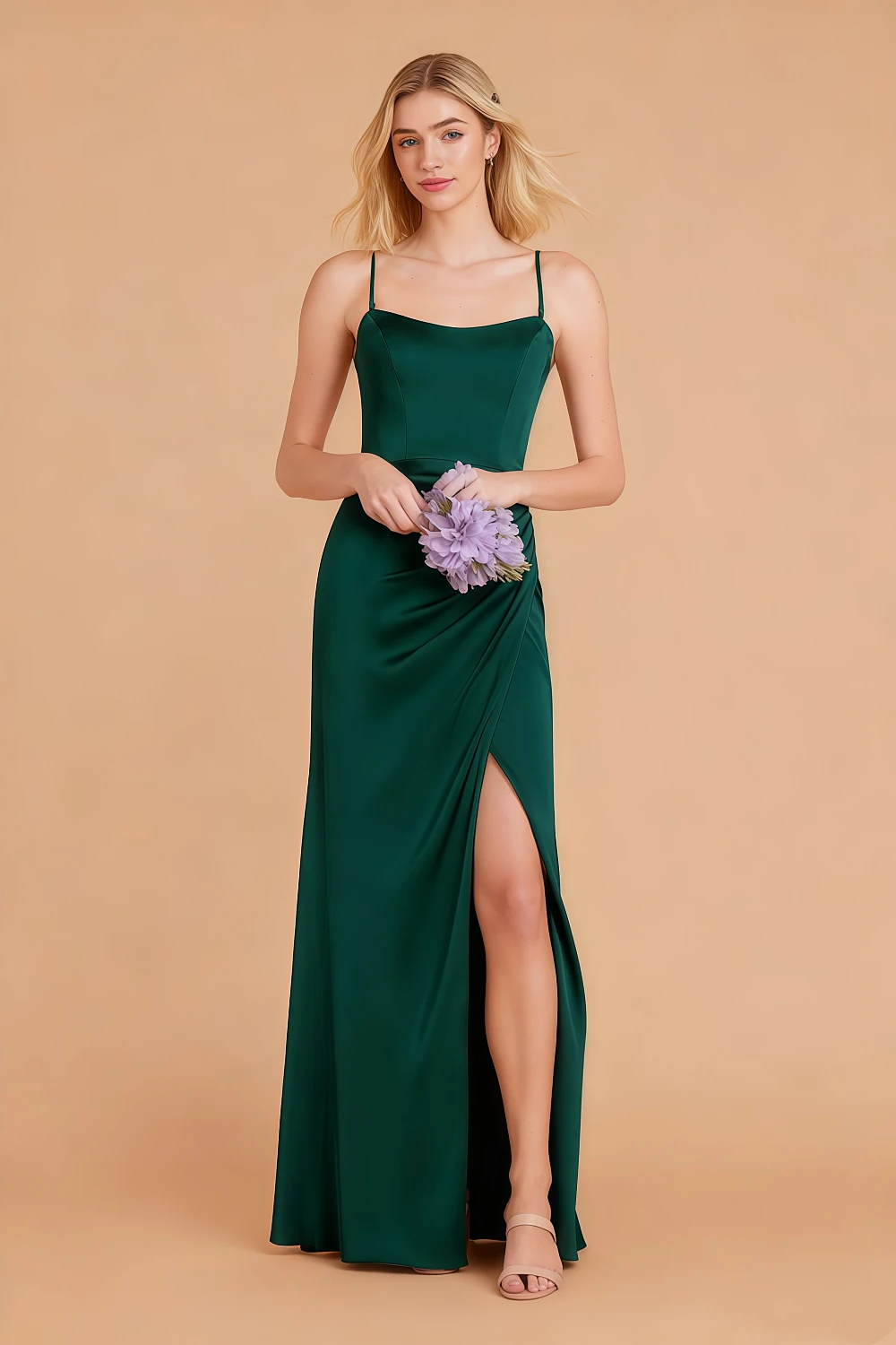 Akaks Iris Convertible Strapless Mermaid Corset Satin Emerald Bridesmaid Dress With Slits Image533099